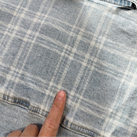 KanCan Jean Jacket Longsleeve Cropped Plaid Details Aligyn Frayed Hem Blue S - Picture 15 of 16